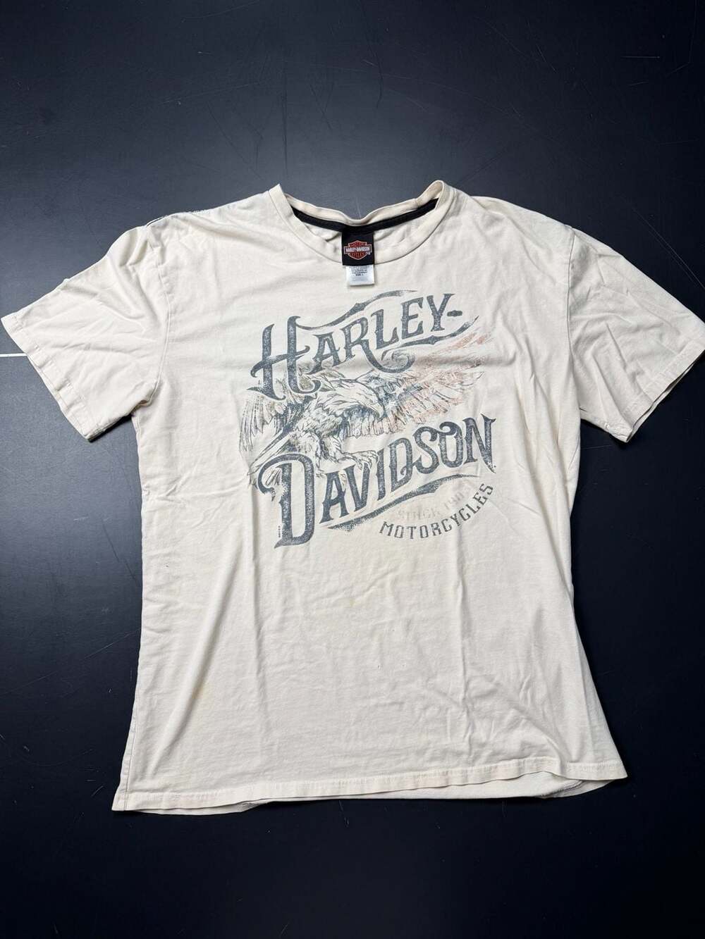 Harley Davidson Eagle T-Shirt Size L Beige Graphic Print